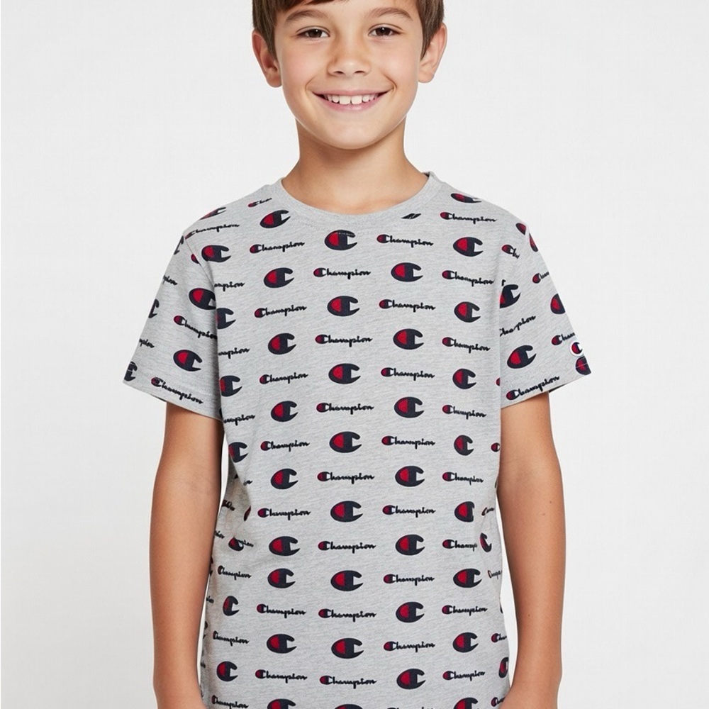 Champion Kids Gray and Red Logo Tee